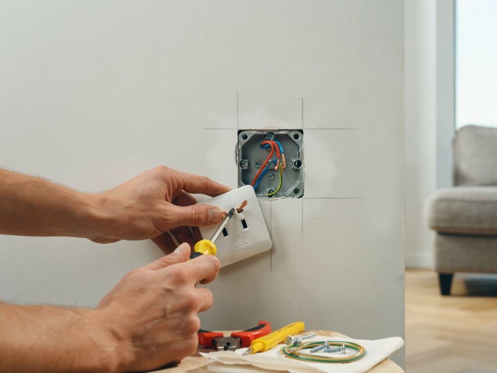 elektryk montujący gniazdko