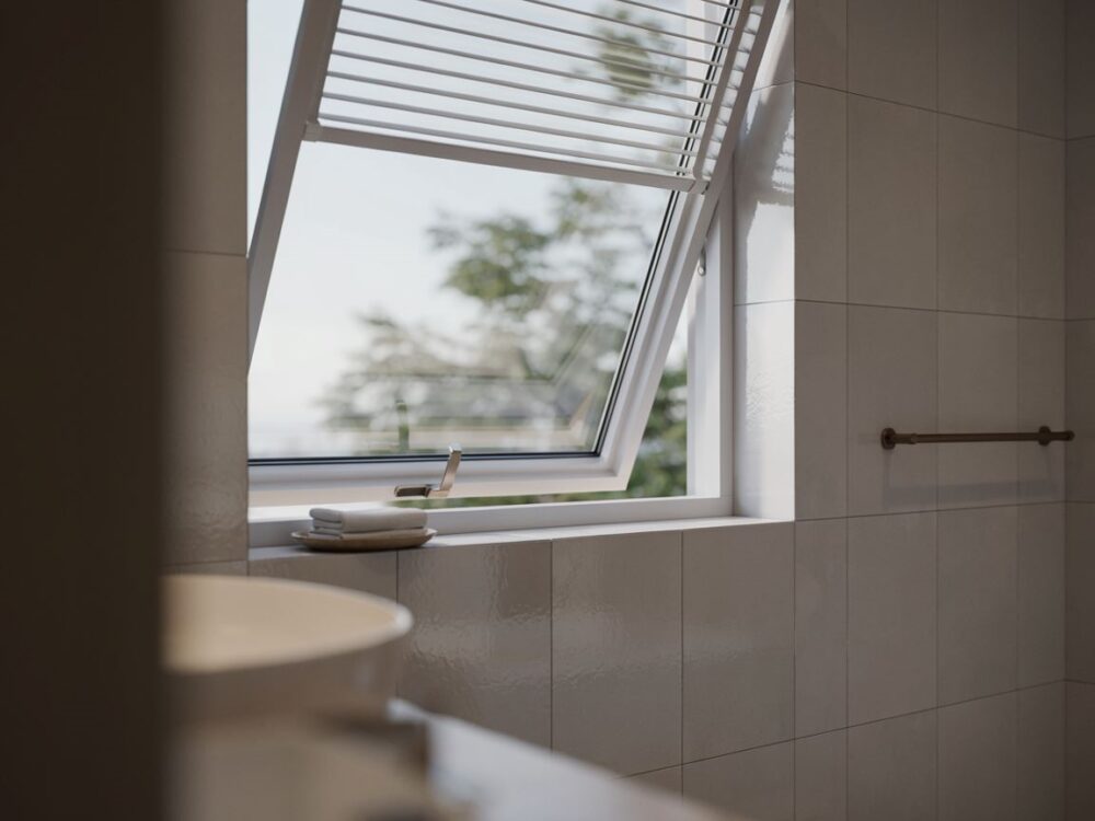 parapet z roślinami w łazience