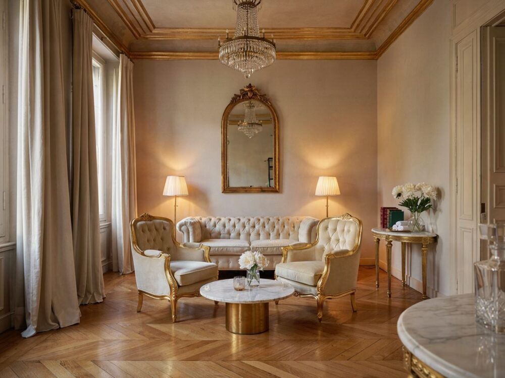 salon w złotych odcieniach